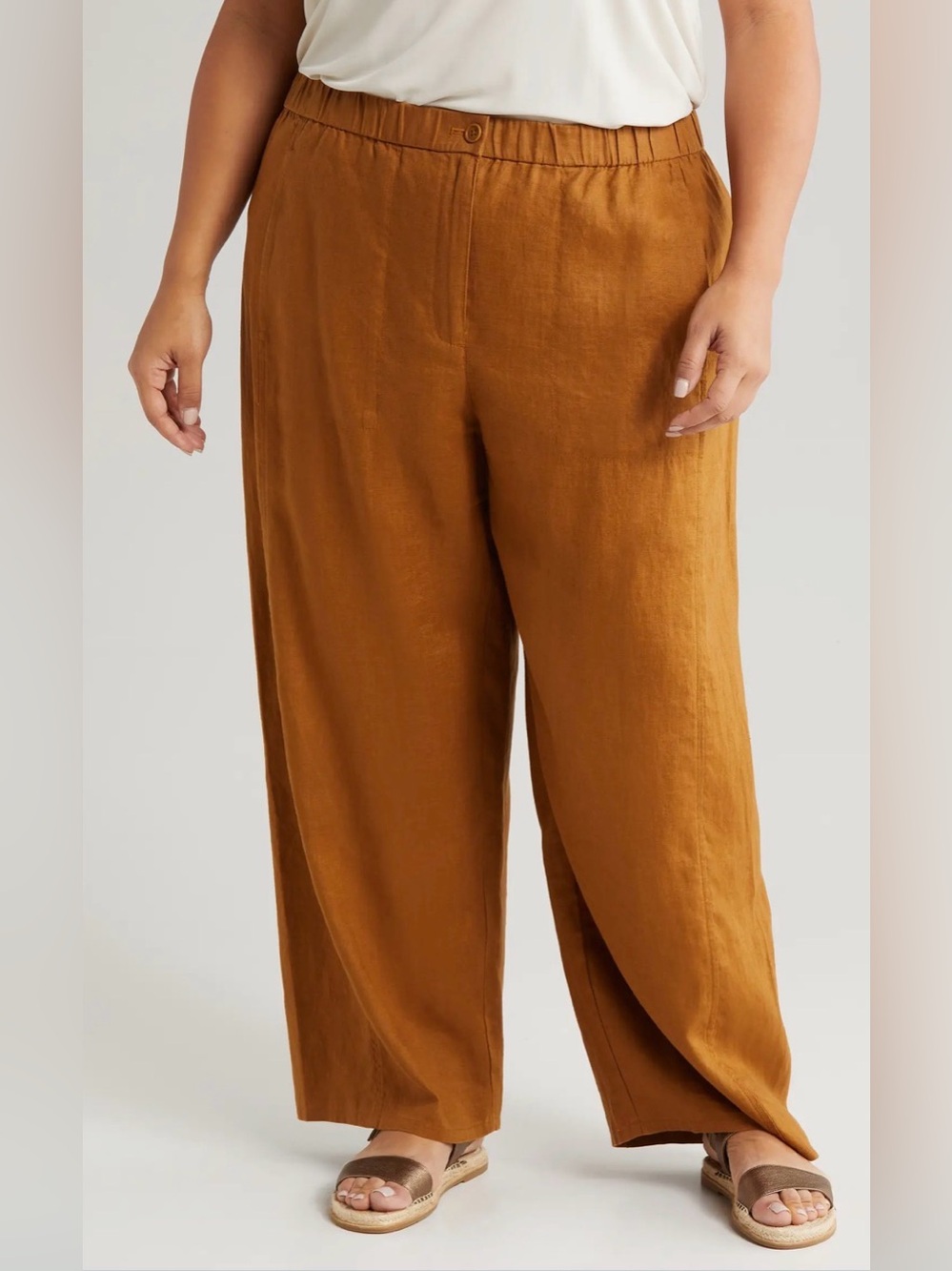 Eileen Fisher Wide Leg Organic Linen Ankle Pants